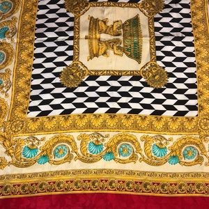 100% silk scarf beautiful red, gold, white, black